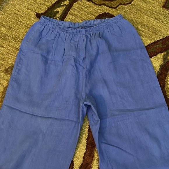 FLAX Size Small Lagenlook Pull-On Elastic Waist Pant Cornflower Blue 100% Linen - Picture 11 of 16